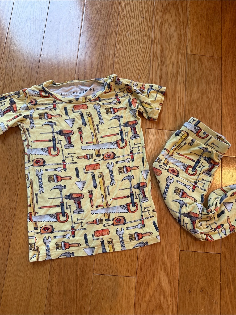 Little Bum Bums Yellow Tool-Print Kids Pajama Set
